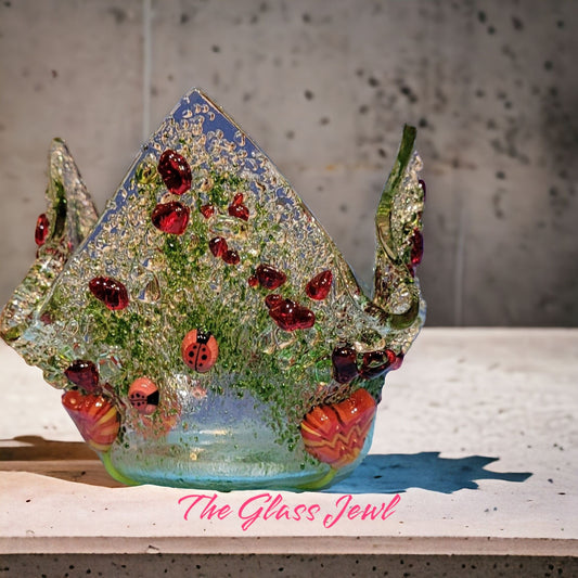 Heart Flowers and Lucky Ladybugs - Votive - The Glass JewlHeart Flowers and Lucky Ladybugs - Votive