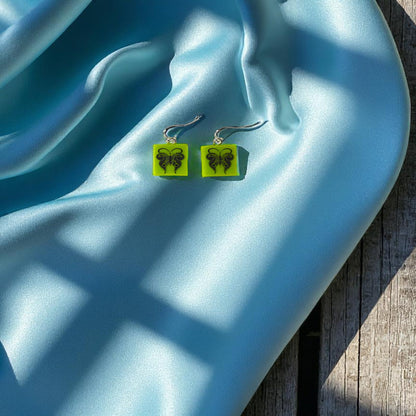 Butterfly Fused Glass Earrings on Bright Green Glass