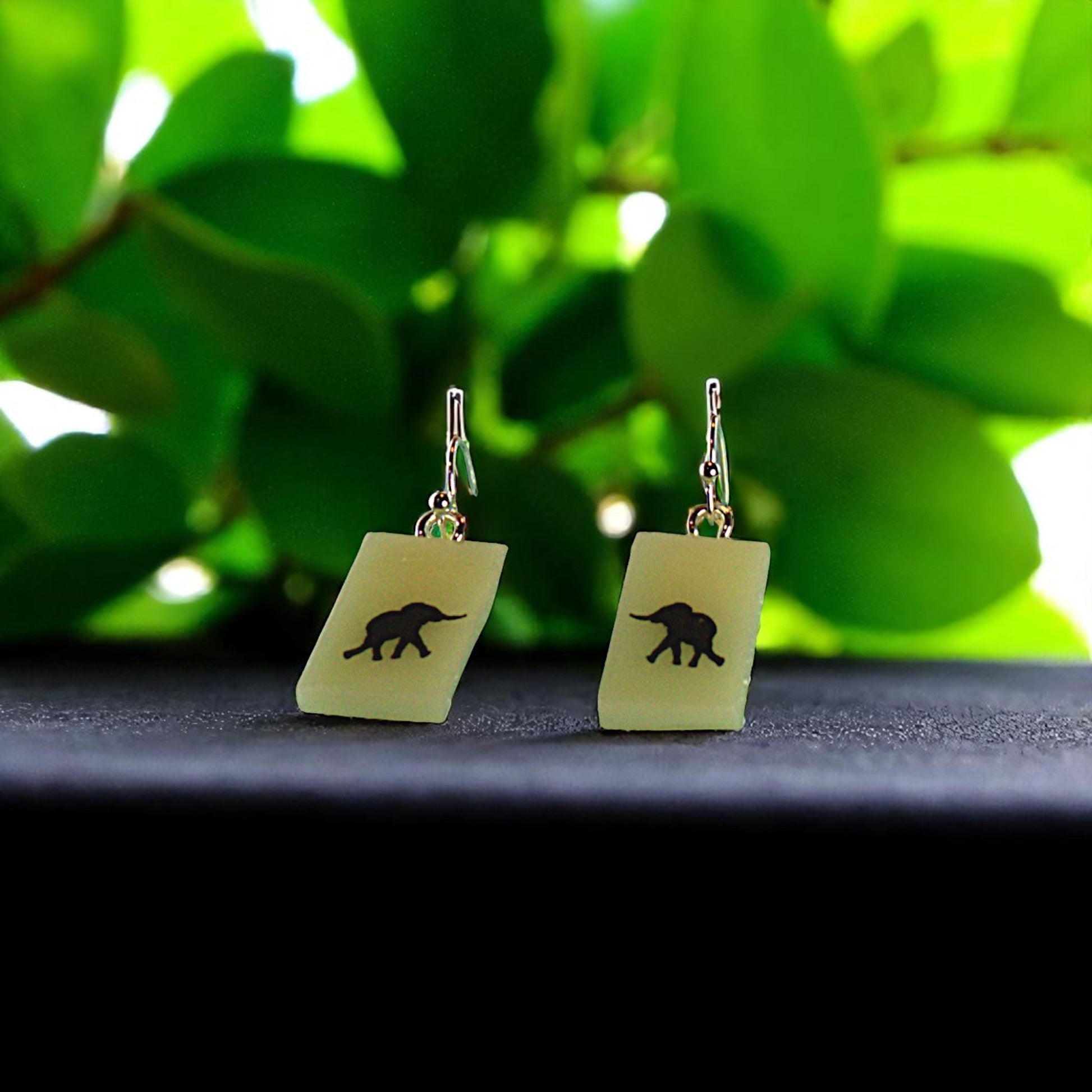 Elephant Fused Glass Earrings on Vanilla Glass