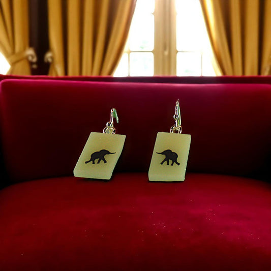 Elephant Fused Glass Earrings on Vanilla Glass