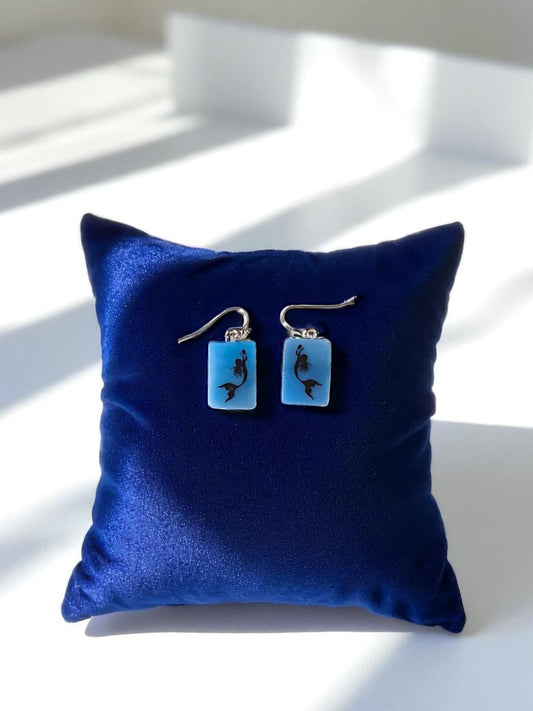 Mermaid in Water Fused Glass Earrings on Sea Blue Glass