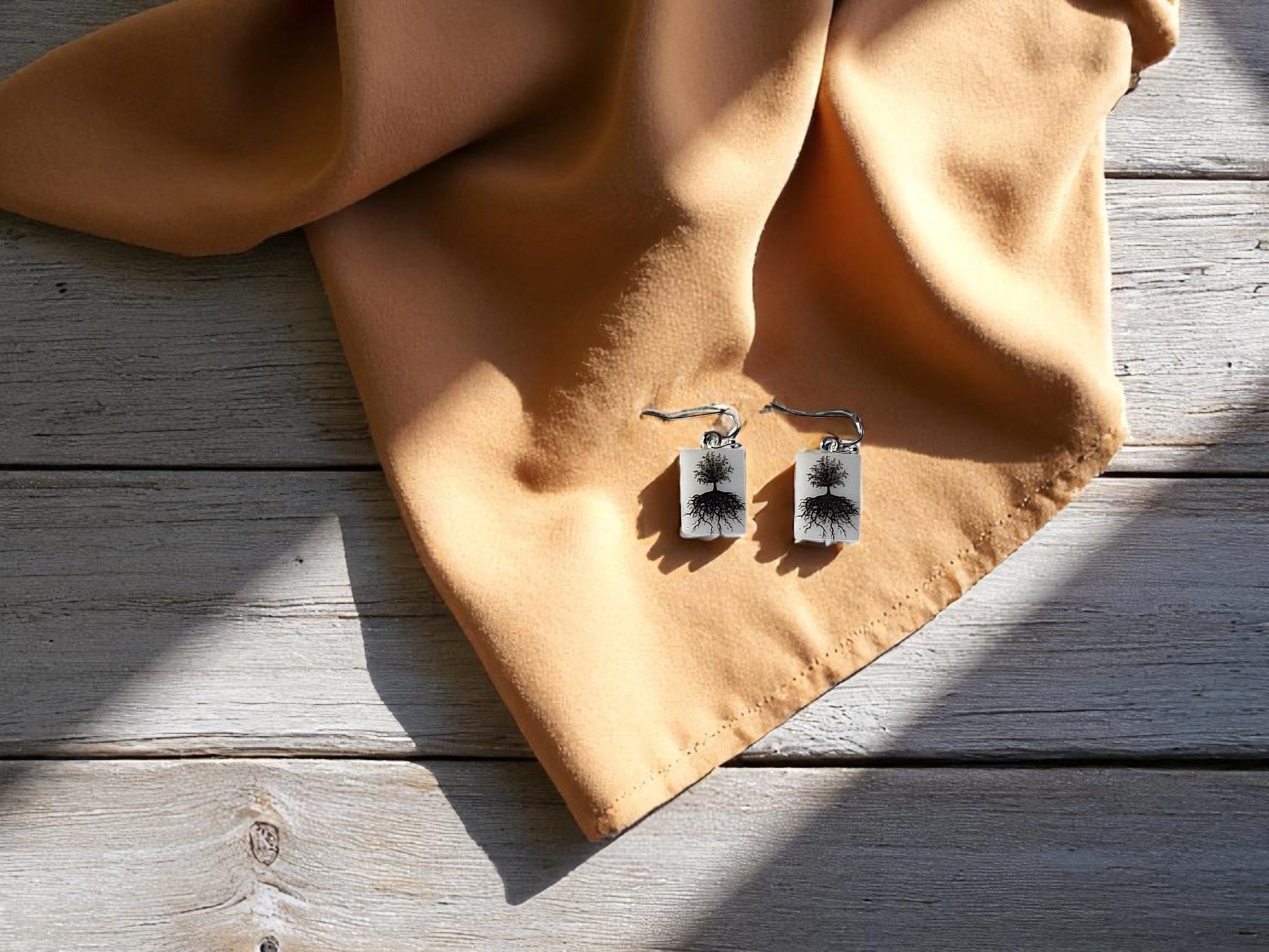 Tree of Life Fused Glass Earrings on White Glass