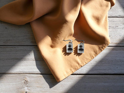 Tree of Life Fused Glass Earrings on White Glass