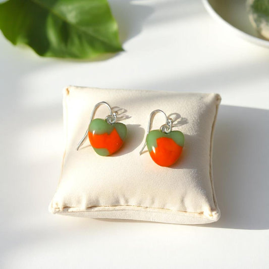 Heart Earrings made of Fused Glass Orange and Jade