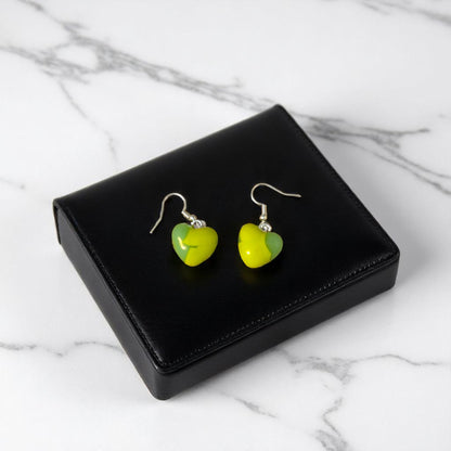 Heart Earrings made of Fused Glass in Spring Green and jade