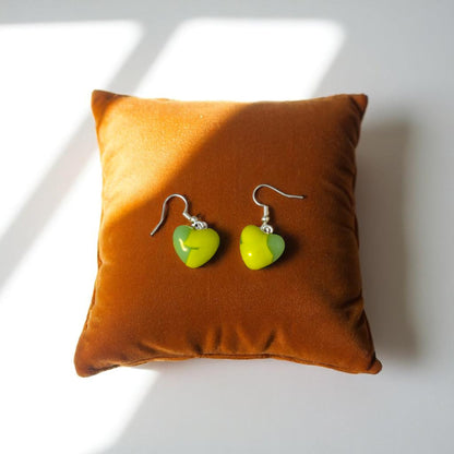 Heart Earrings made of Fused Glass in Spring Green and jade