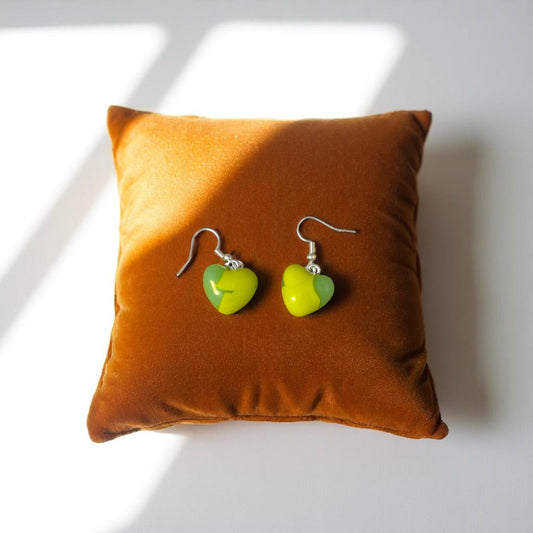 Heart Earrings made of Fused Glass in Spring Green and jade