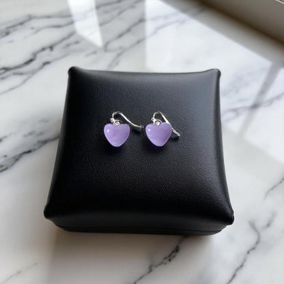 Heart Earrings made of Fused Glass in Lavender