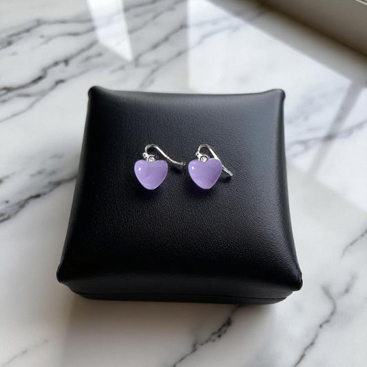 Heart Earrings made of Fused Glass in Lavender