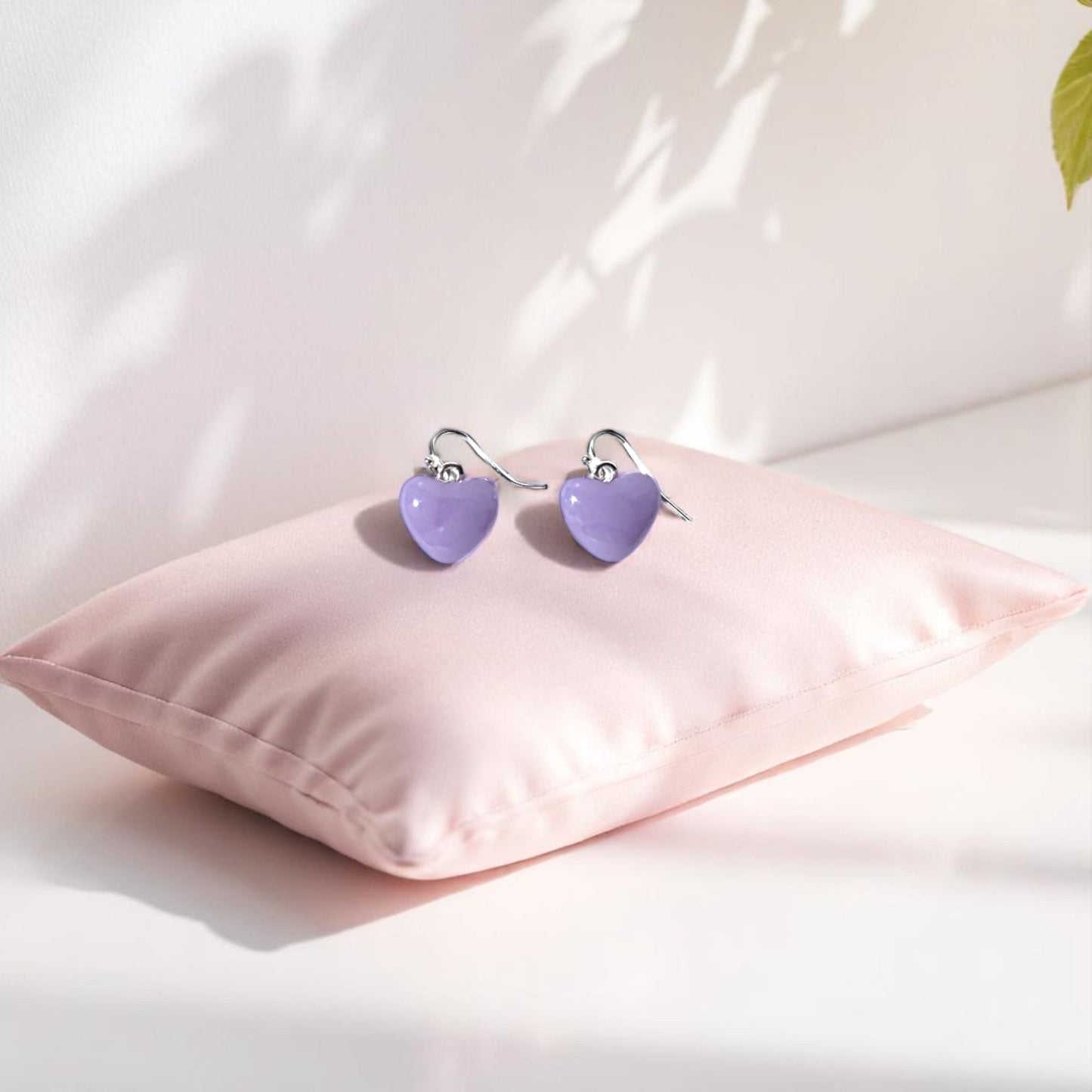 Heart Earrings made of Fused Glass in Lavender