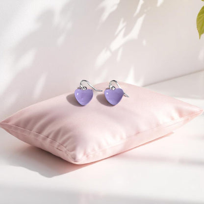 Heart Earrings made of Fused Glass in Lavender