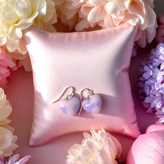 Heart Earrings made of Fused Glass in Lavender and Soft Pink