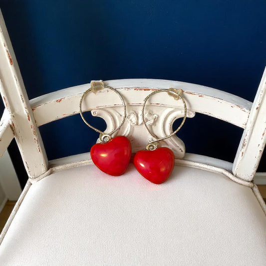 Heart Earrings made of Fused Glass Bright Red