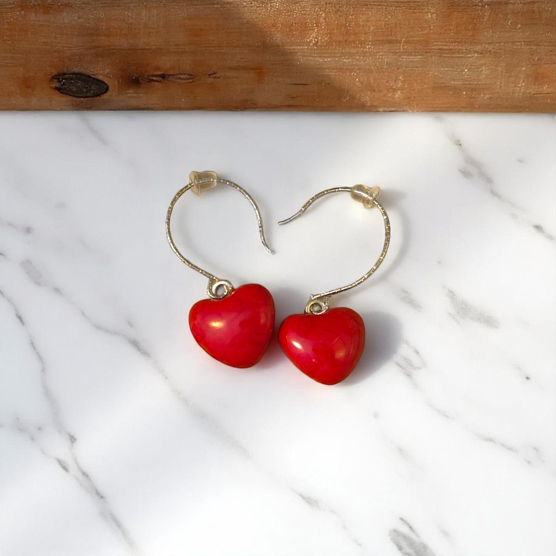 Heart Earrings made of Fused Glass Bright Red