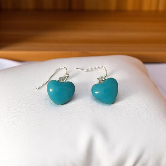 Heart Earrings made of Fused Glass in Teal