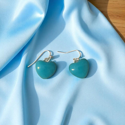 Heart Earrings made of Fused Glass in Teal